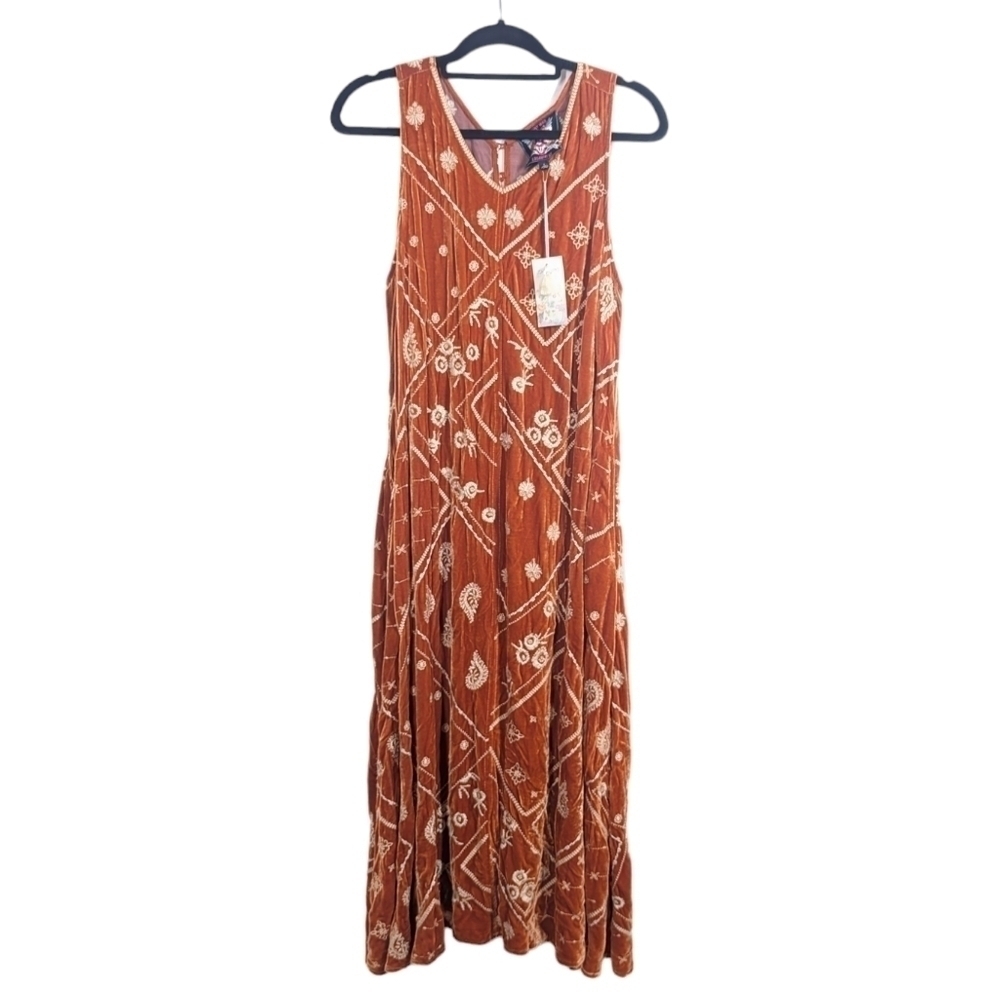 NWT Johnny Was Velvet Orange Candy Glaze Embroidered Sleeveless Dress Size Small